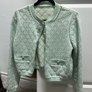 Mint Diamond-Knit Button Cardigan Sweater - Women
